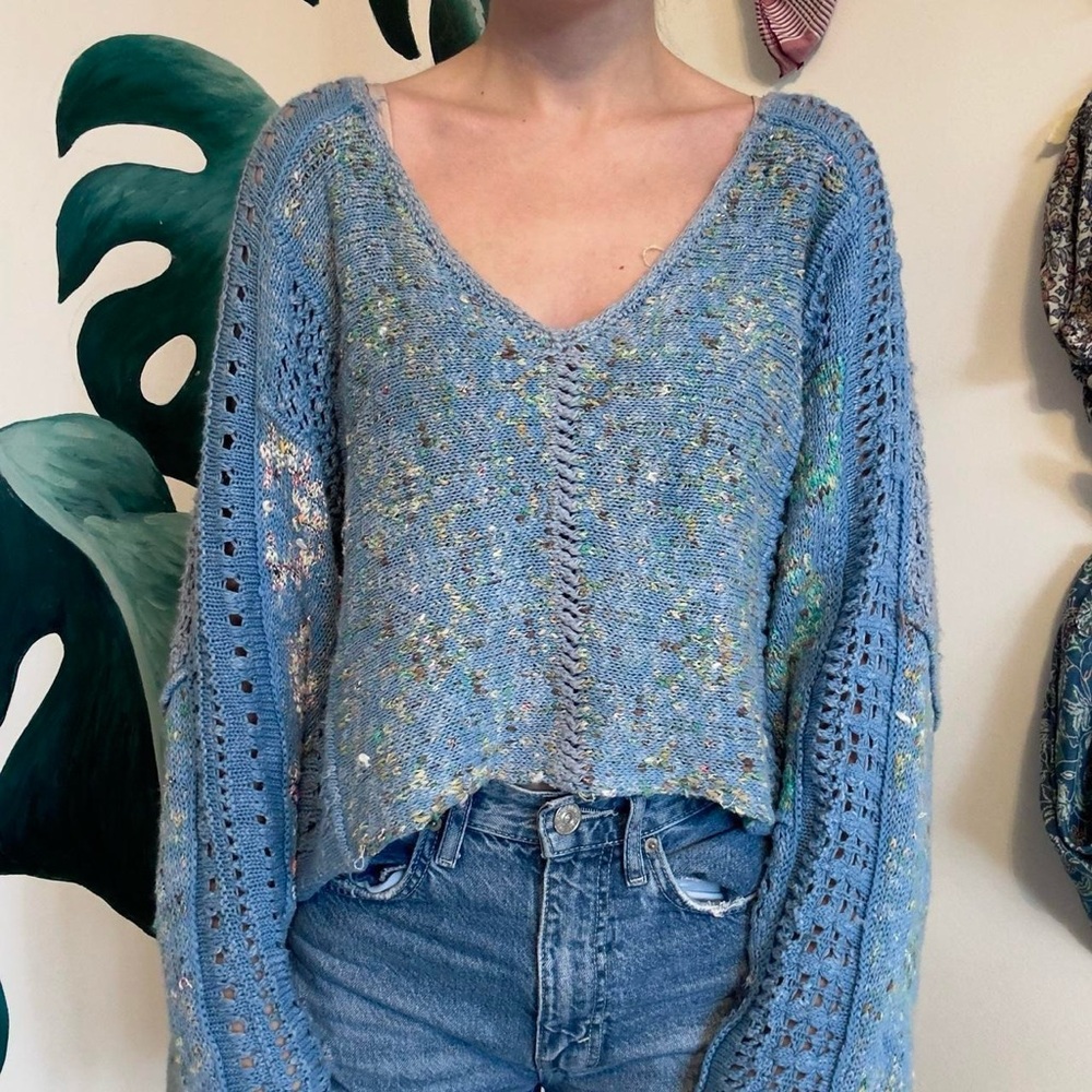 Free People Blue V-Neck Sweater